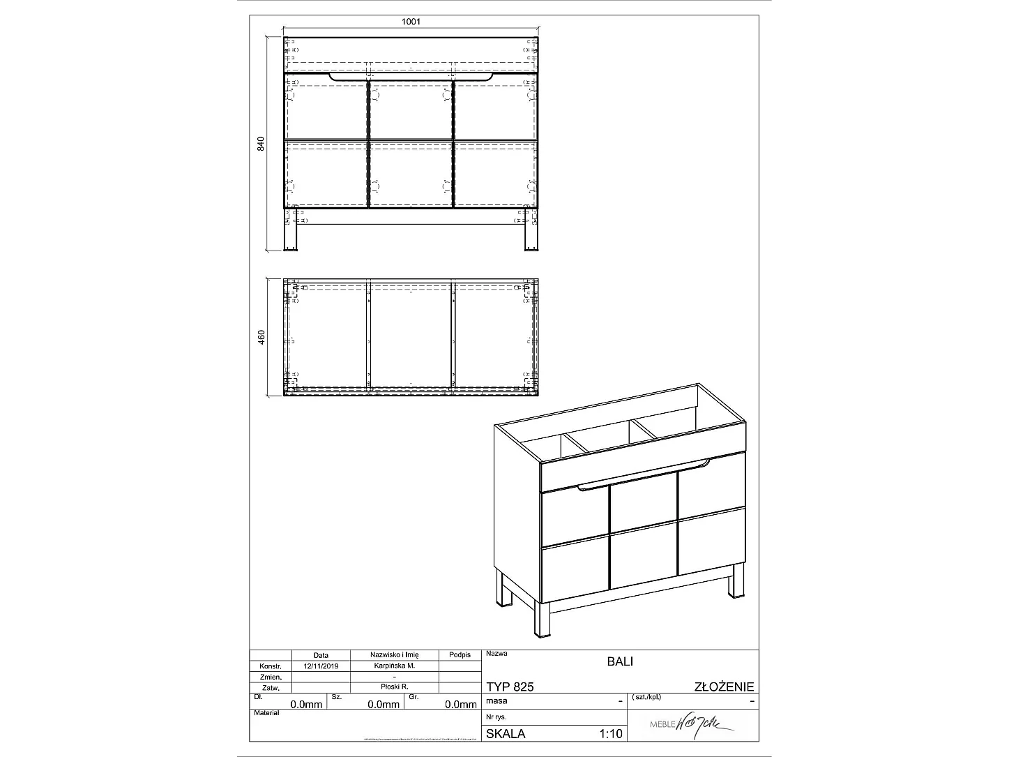Kast Onder Wastafels BALI CUW100 3D 100x46x84 Wit