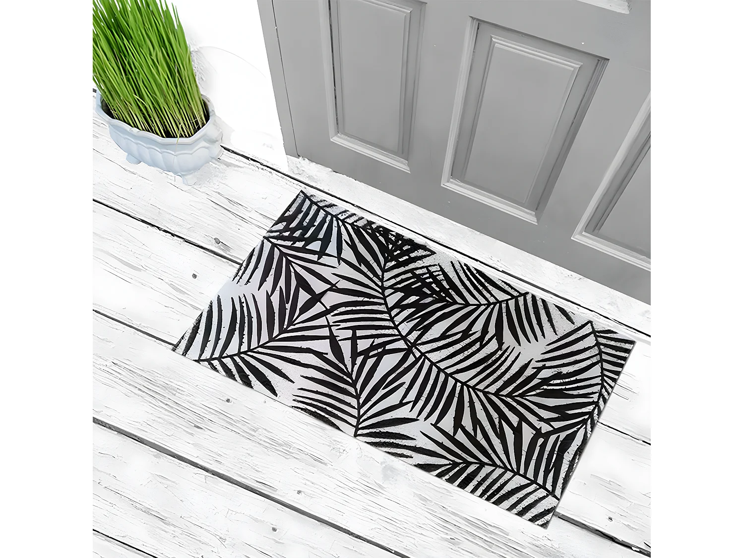 Tapis d'Entrée Rectangle "Herbarium" 45x75cm Noir