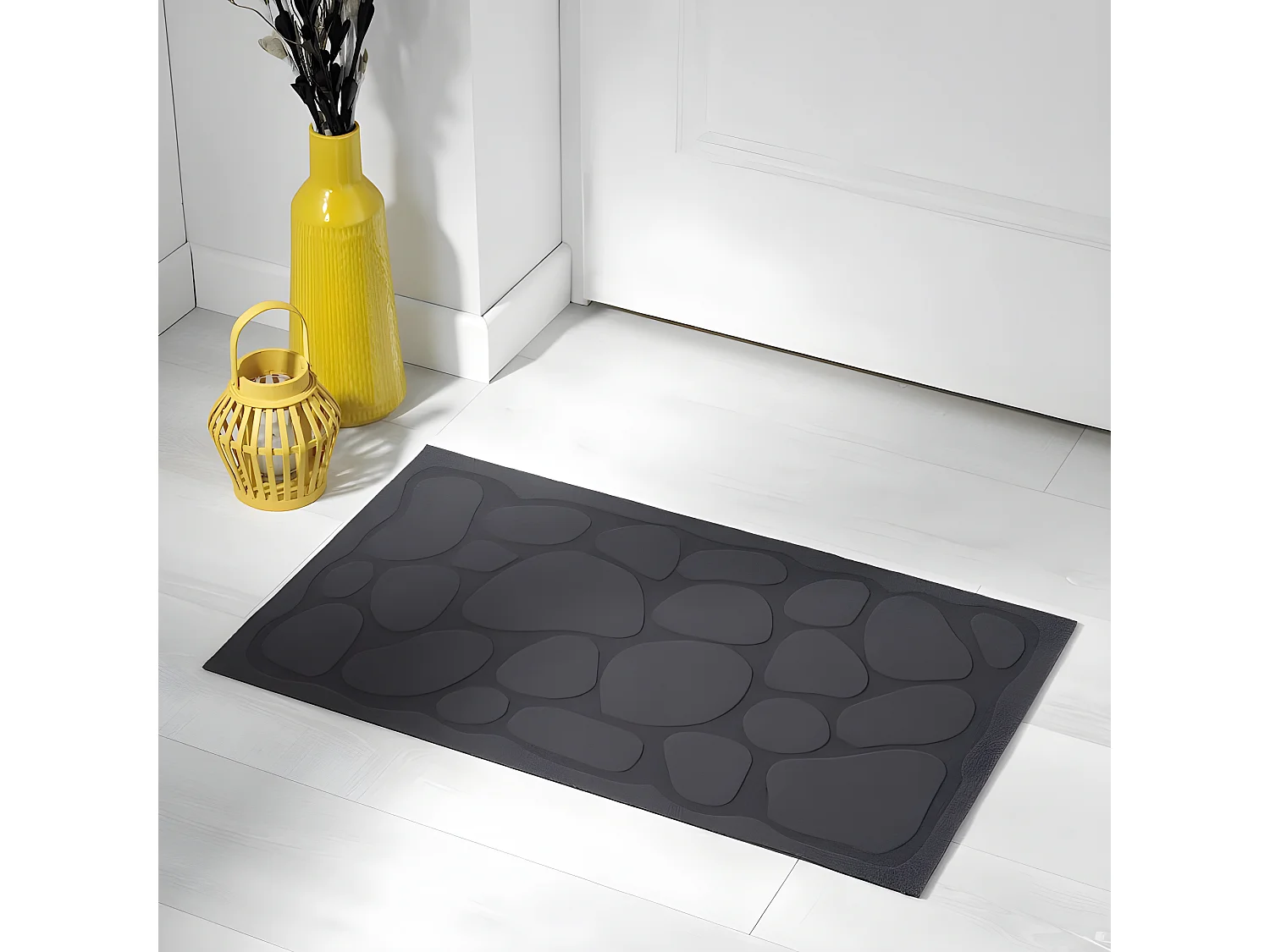 Tapis d'Entrée à Motifs "Graphite" 45x75cm Noir