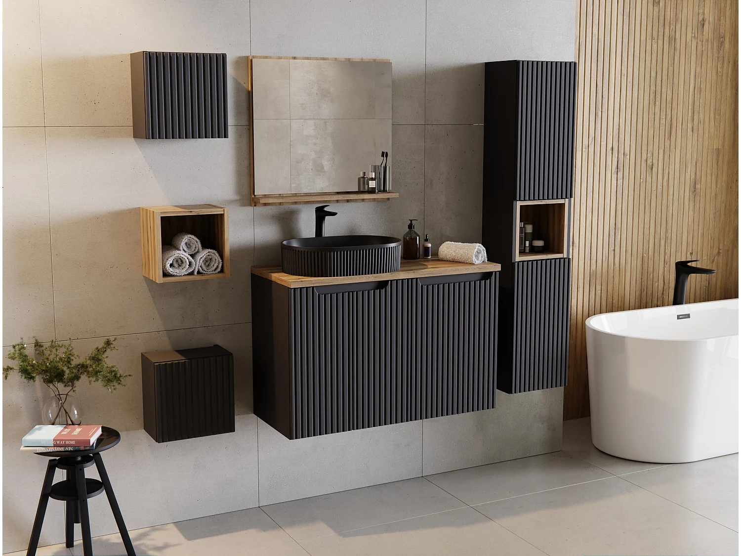 Kast Onder Wastafels NOVA CUW80 2D 80x39x57 Zwart