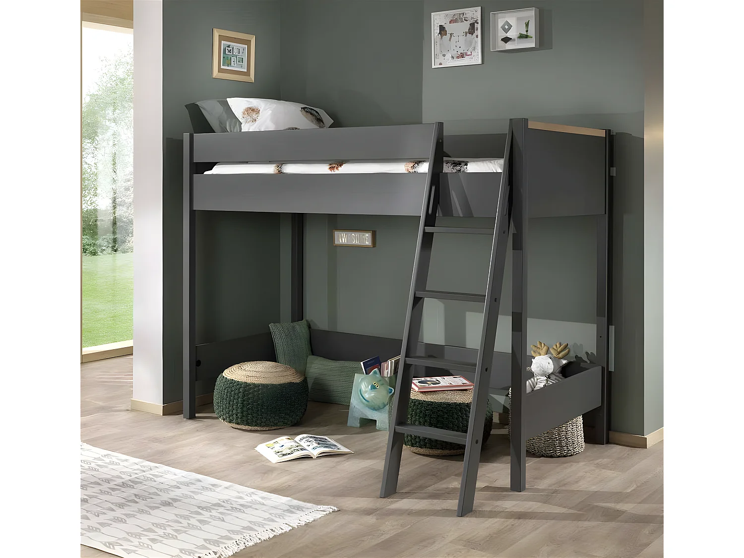 Lit Mezzanine Enfant "London" 90x200cm Anthracite
