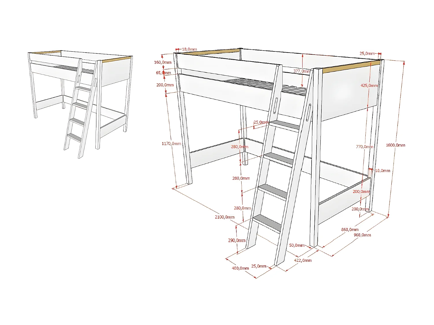 Lit Mezzanine Enfant "London" 90x200cm Anthracite