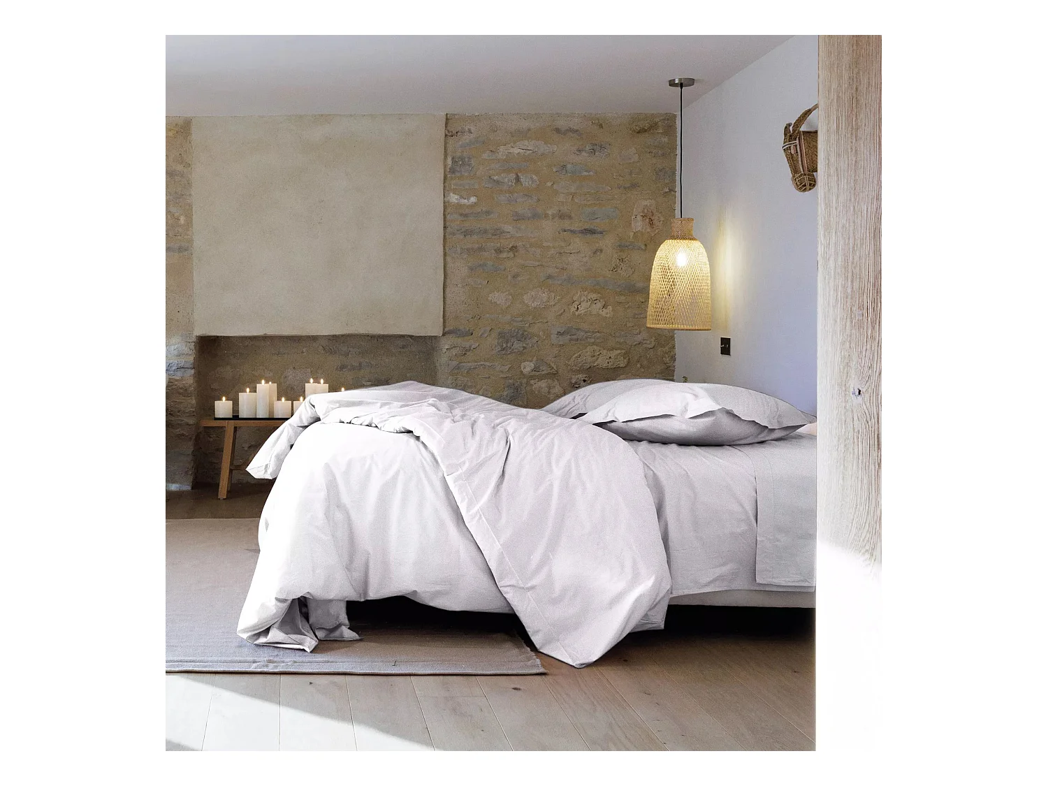 Parure de lit 280x240 cm set 65x65 cm percale MANOIR gris Perle
