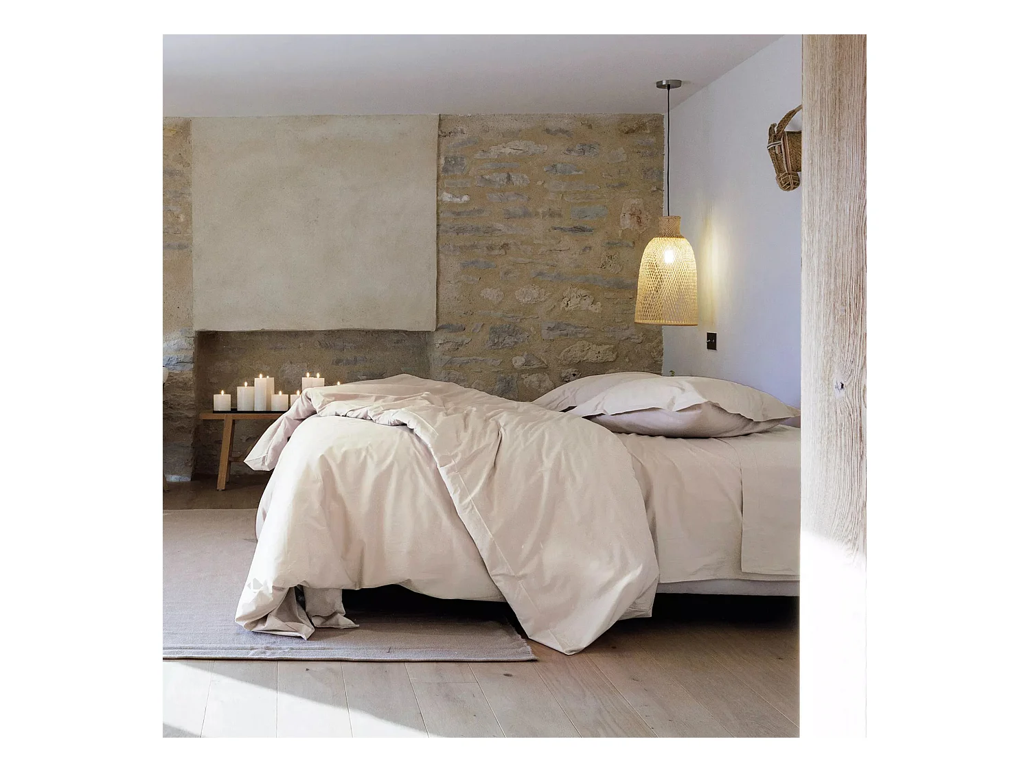 Parure de lit 280x240 cm set 50x70 cm percale MANOIR beige Lin