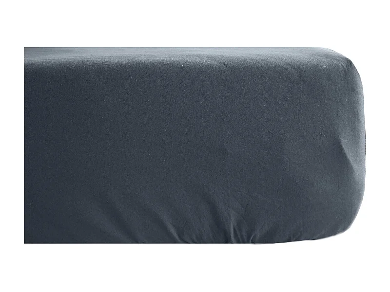 Drap housse PALACE pur coton lavé 90x190 cm bonnet 30 cm uni noir granit