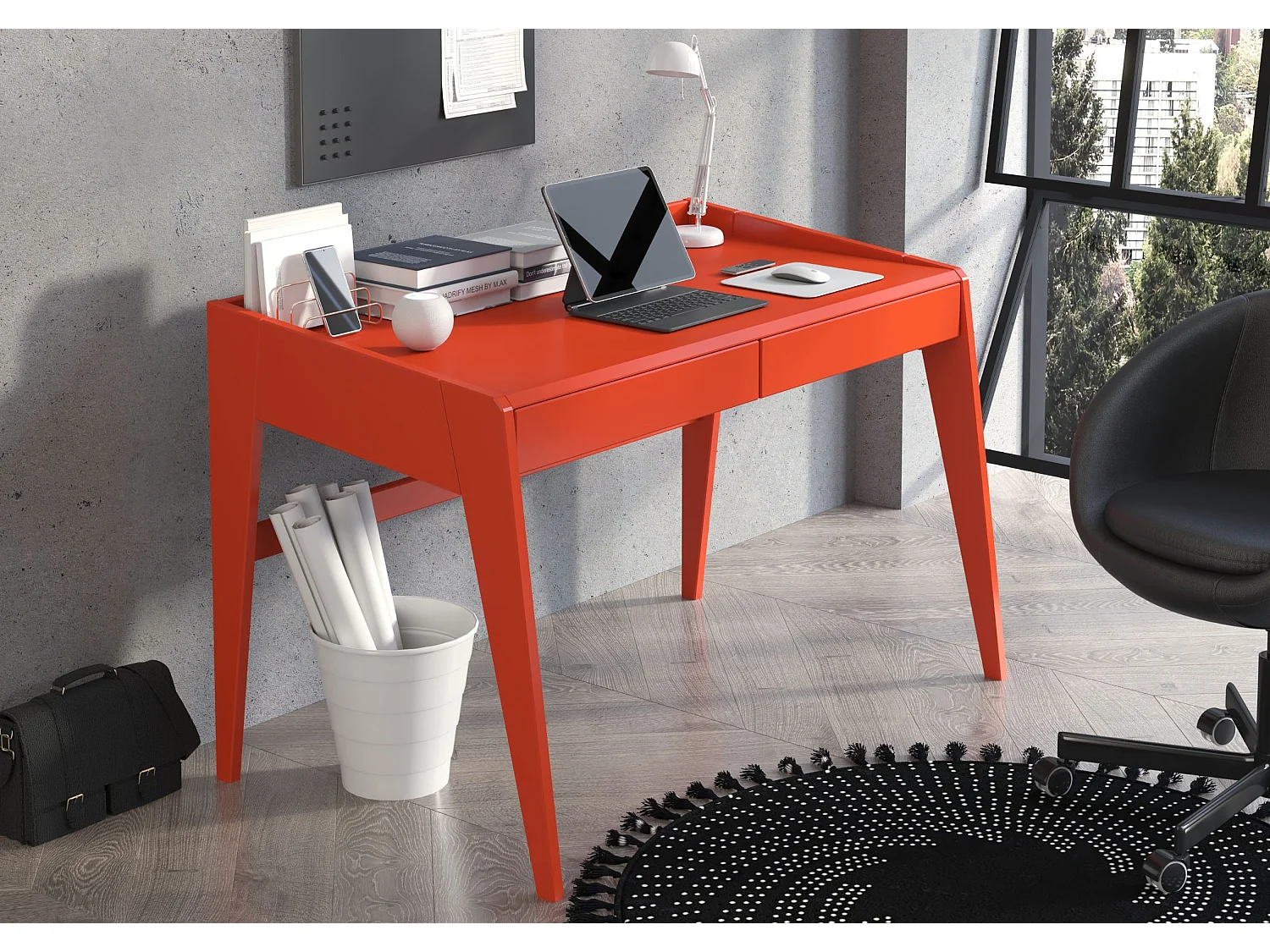 Schreibtisch Elisa, 125/70/81 cm in orange, buchenholz