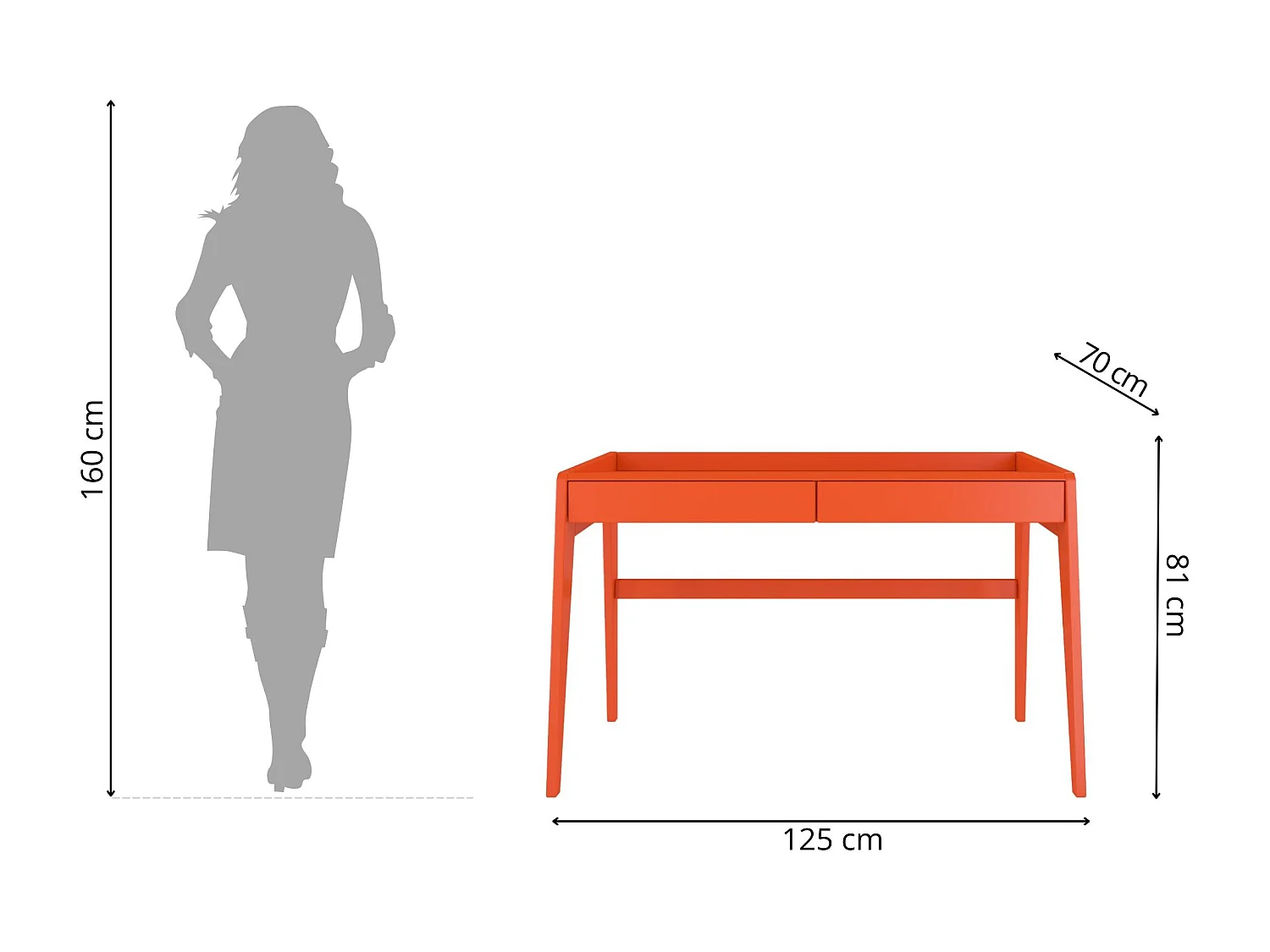 Schreibtisch Elisa, 125/70/81 cm in orange, buchenholz