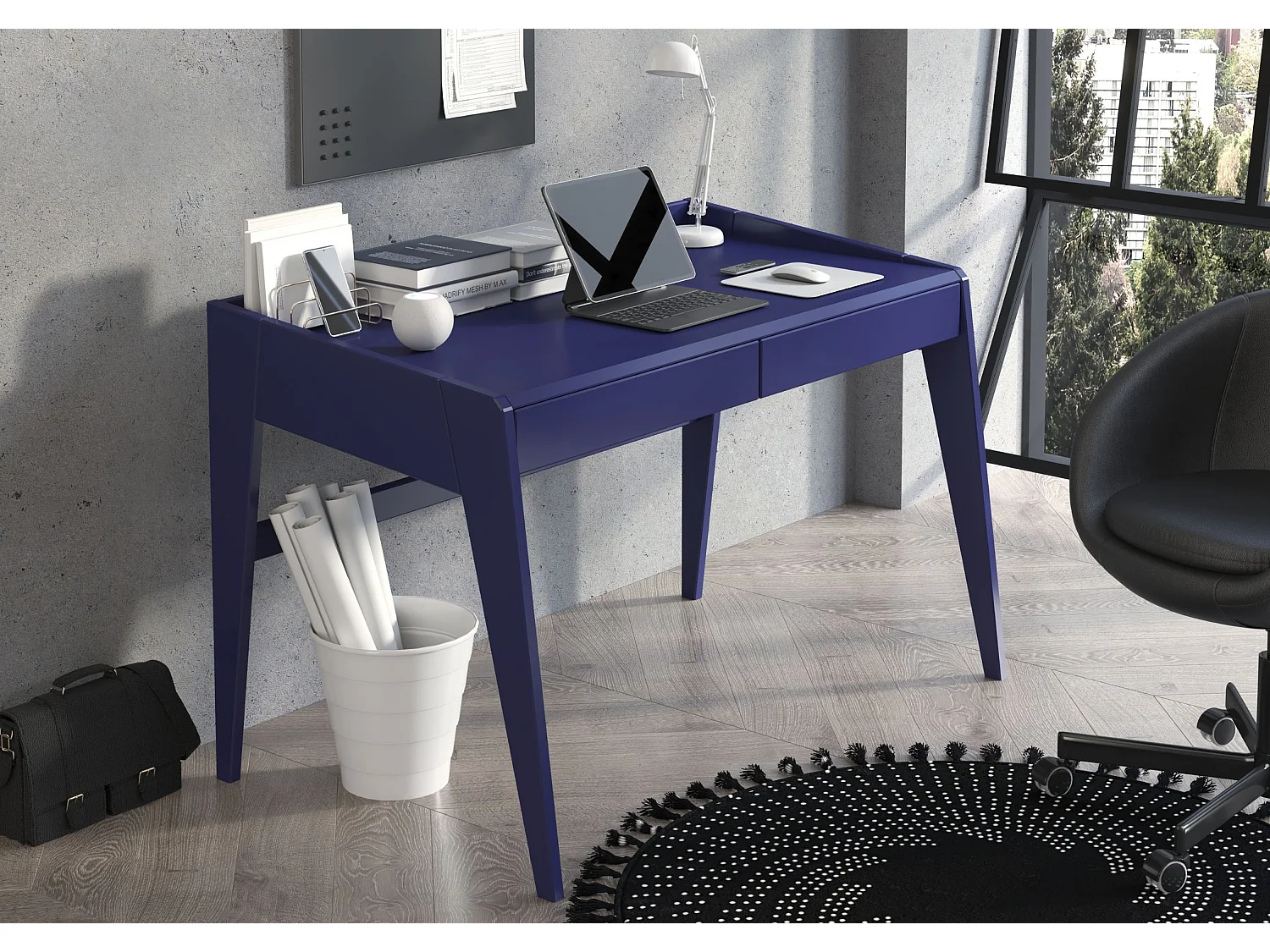 Schreibtisch Elisa, 125/70/81 cm in marineblau, buchenholz