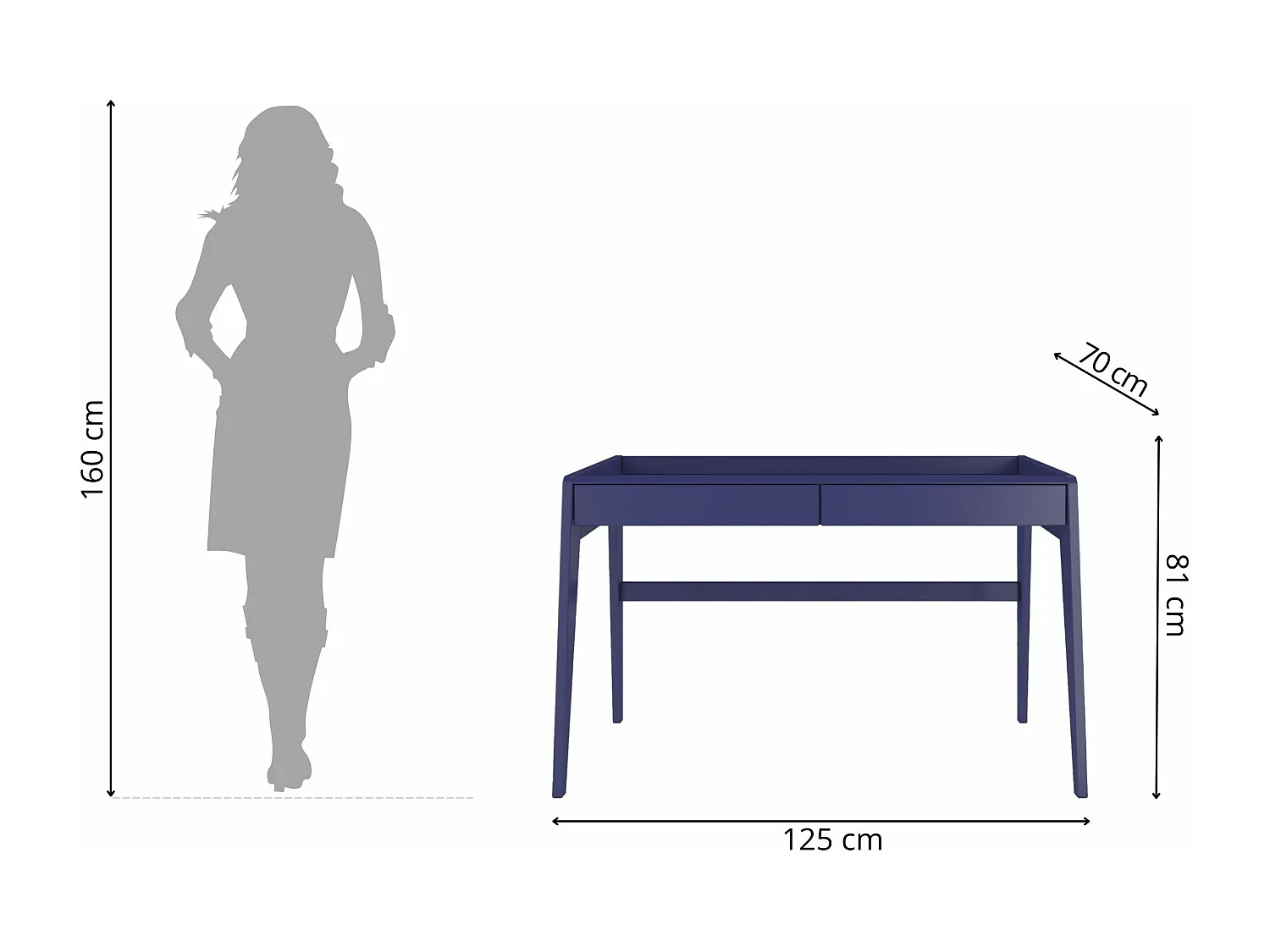 Schreibtisch Elisa, 125/70/81 cm in marineblau, buchenholz