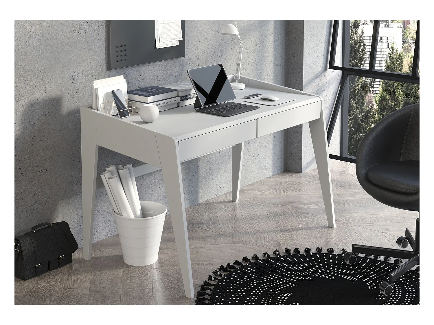 Bureau / coiffeuse en hêtre avec tiroirs LISA / couleur gris laitier / 125 x 70 cm