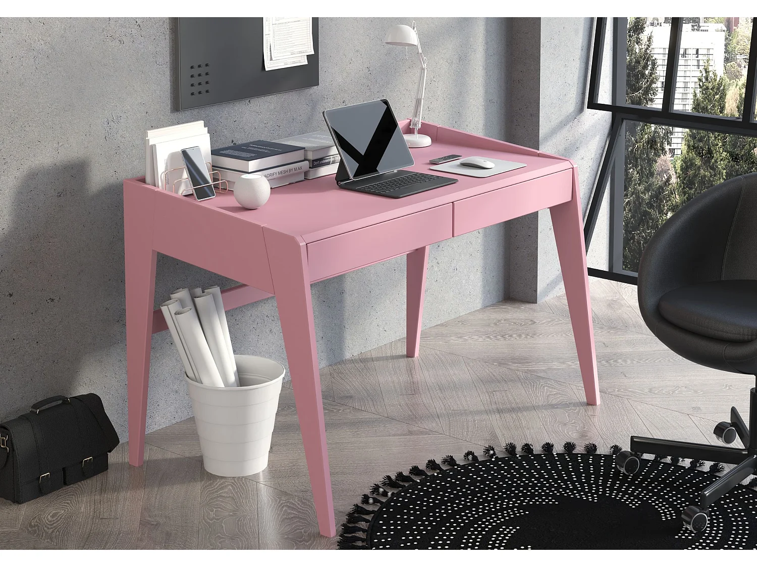 Schreibtisch Elisa, 125/70/81 cm in pastellrosa, buchenholz