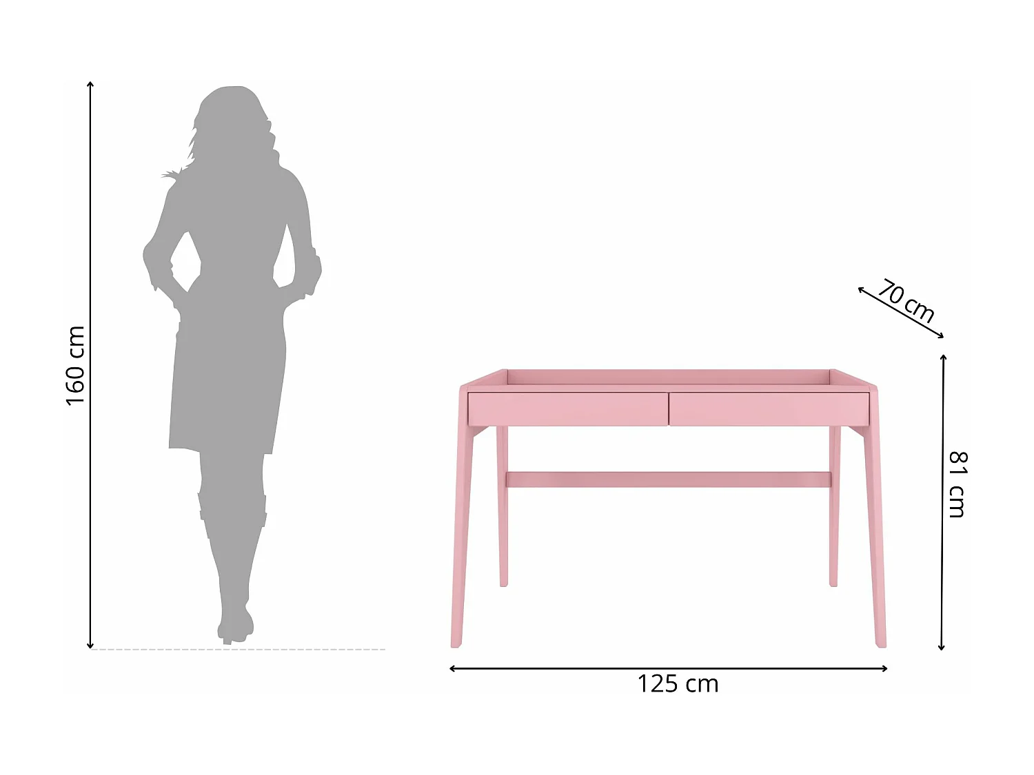 Schreibtisch Elisa, 125/70/81 cm in pastellrosa, buchenholz