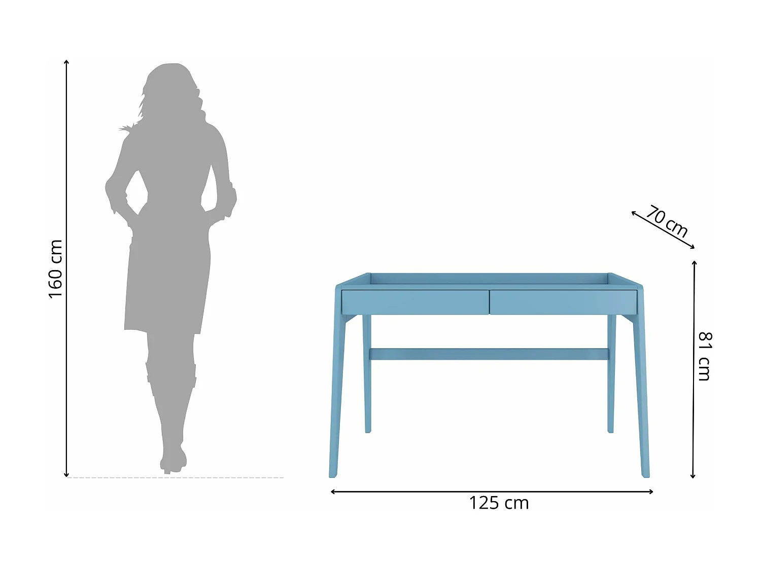 Drewniane bukowe biurko z szufladami Visby LISA / niebieski