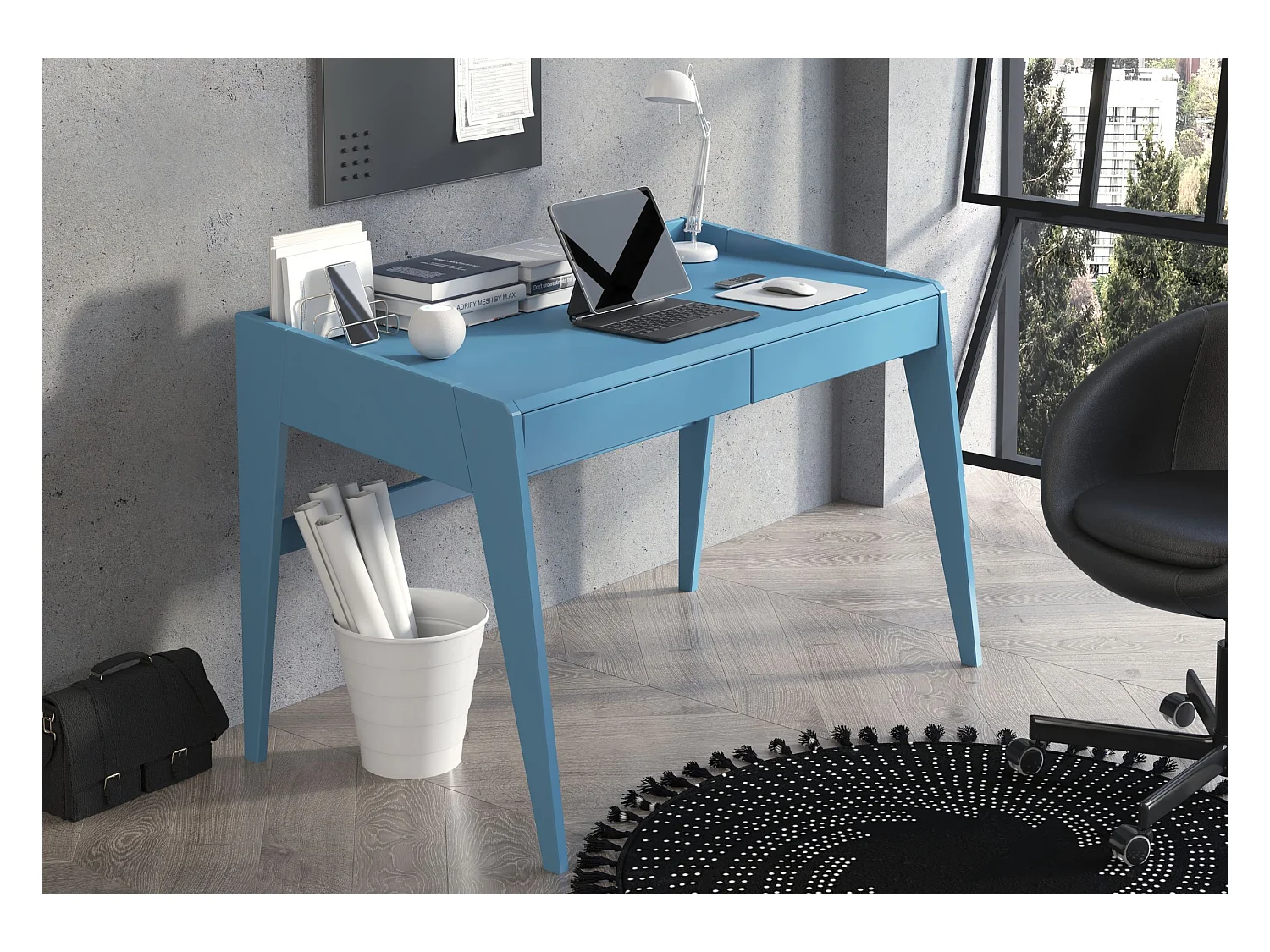 Bureau / coiffeuse en hêtre avec tiroirs LISA / couleur bleu pastel / 125 x 70 cm
