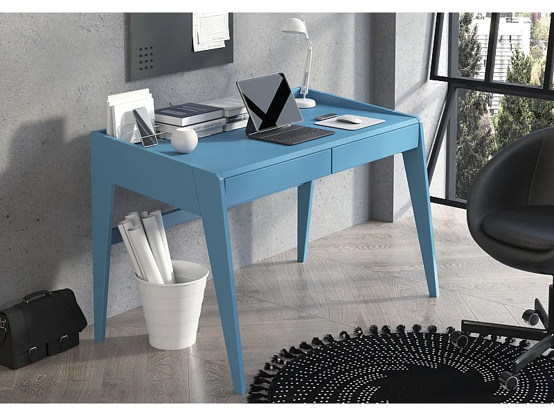 Bureau / coiffeuse en hêtre avec tiroirs LISA / couleur bleu pastel / 125 x 70 cm