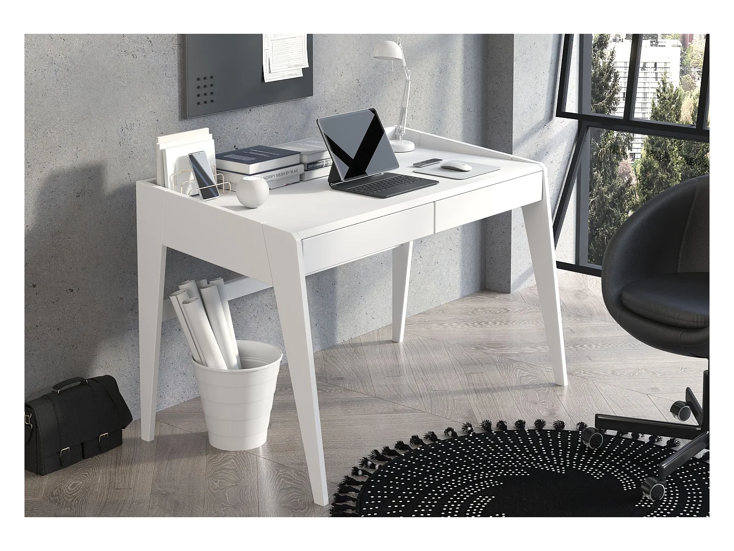Bureau / coiffeuse en hêtre avec tiroirs LISA / couleur blanche RAL / 125 x 70 cm