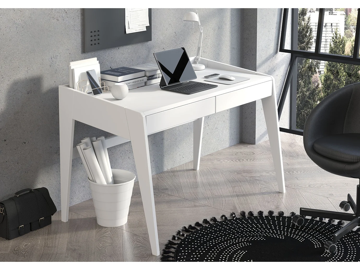 Schreibtisch Elisa, 125/70/81 cm in vollflächiges weiß (ral 9003), buchenholz