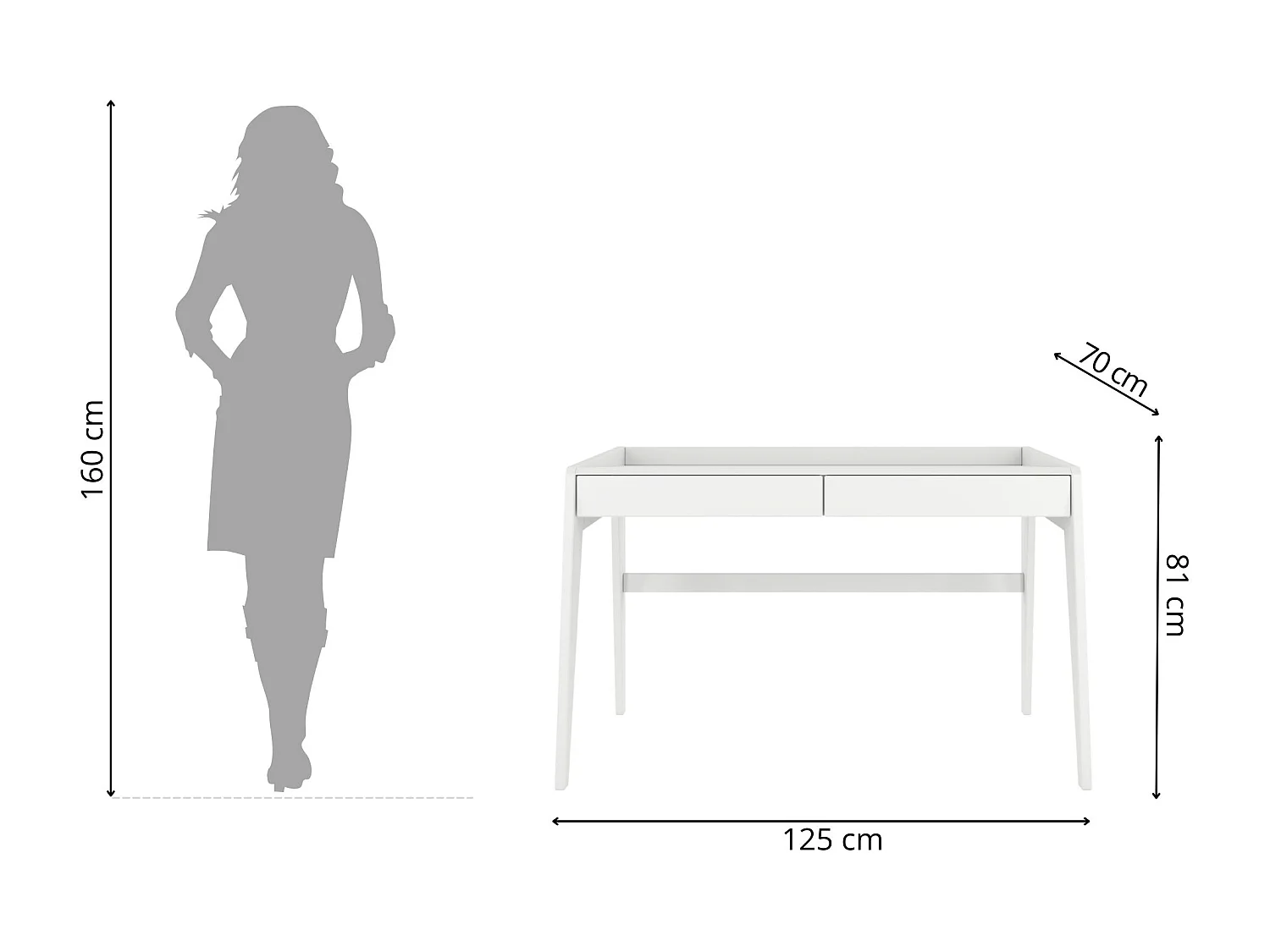 Schreibtisch Elisa, 125/70/81 cm in vollflächiges weiß (ral 9003), buchenholz