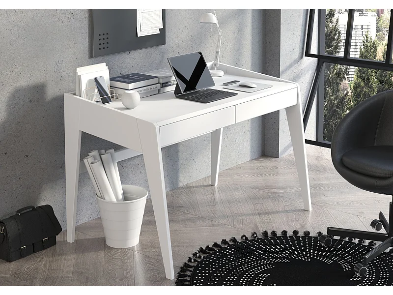 Schreibtisch Elisa, 125/70/81 cm in vollflächiges weiß (ral 9003), buchenholz