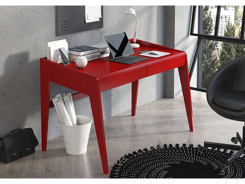 Schreibtisch Elisa, 125/70/81 cm in rot, buchenholz