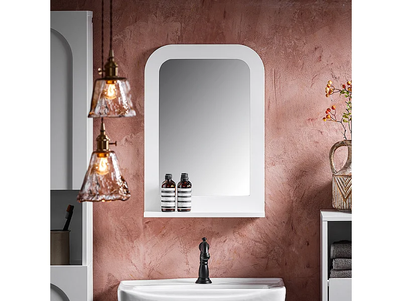 SoBuy Wandspiegel, badkamerspiegel met dienbladplank, hangend voor badkamer, slaapkamer, woonkamer, hal, 38 x 9 x 54 cm, wit, BZR162-W