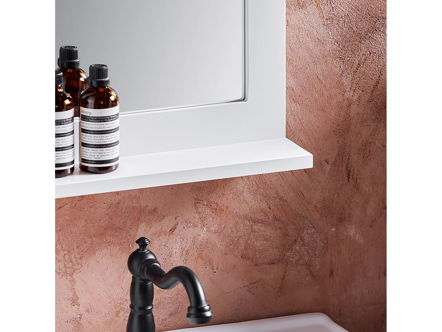 SoBuy Wandspiegel, badkamerspiegel met dienbladplank, hangend voor badkamer, slaapkamer, woonkamer, hal, 38 x 9 x 54 cm, wit, BZR162-W