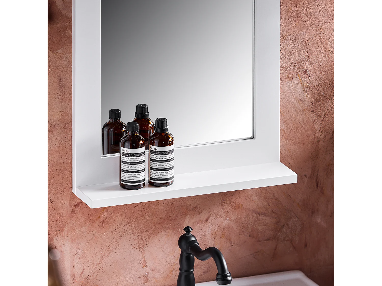 SoBuy Wandspiegel, badkamerspiegel met dienbladplank, hangend voor badkamer, slaapkamer, woonkamer, hal, 38 x 9 x 54 cm, wit, BZR162-W