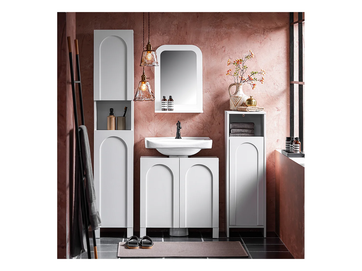 SoBuy Wandspiegel, badkamerspiegel met dienbladplank, hangend voor badkamer, slaapkamer, woonkamer, hal, 38 x 9 x 54 cm, wit, BZR162-W