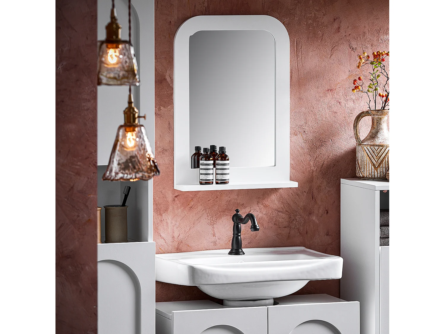 SoBuy Wandspiegel, badkamerspiegel met dienbladplank, hangend voor badkamer, slaapkamer, woonkamer, hal, 38 x 9 x 54 cm, wit, BZR162-W