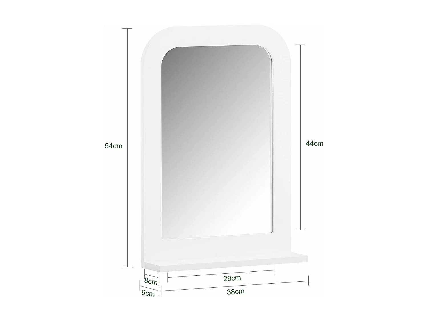 SoBuy Miroir Mural, Miroir de Salle de Bain avec Étagère Plateau, Suspendu pour Salle de Bain, Chambre, Salon, Couloir, 38 x 9 x 54 cm, Blanc, BZR162-W