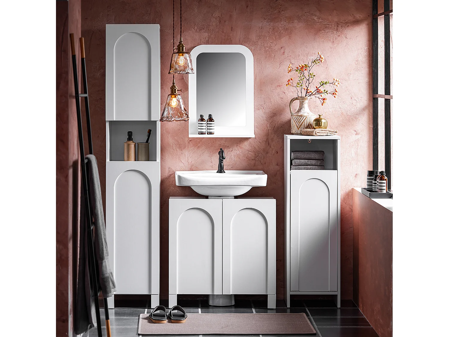 SoBuy Miroir Mural, Miroir de Salle de Bain avec Étagère Plateau, Suspendu pour Salle de Bain, Chambre, Salon, Couloir, 38 x 9 x 54 cm, Blanc, BZR162-W