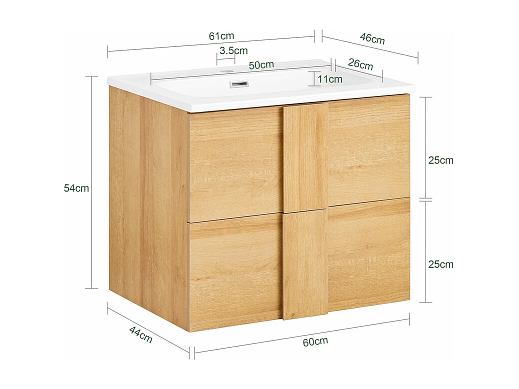 SoBuy BZR172-N Meuble sous Lavabo avec Deux tiroirs Meuble de Rangement pour Salle de Bain Meuble avec lavabo en céramique