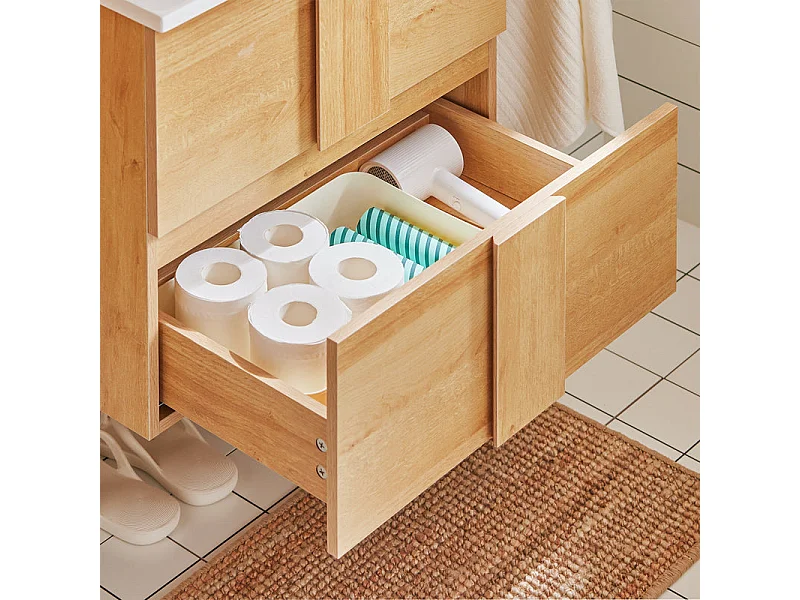 SoBuy BZR172-N Meuble sous Lavabo avec Deux tiroirs Meuble de Rangement pour Salle de Bain Meuble avec lavabo en céramique