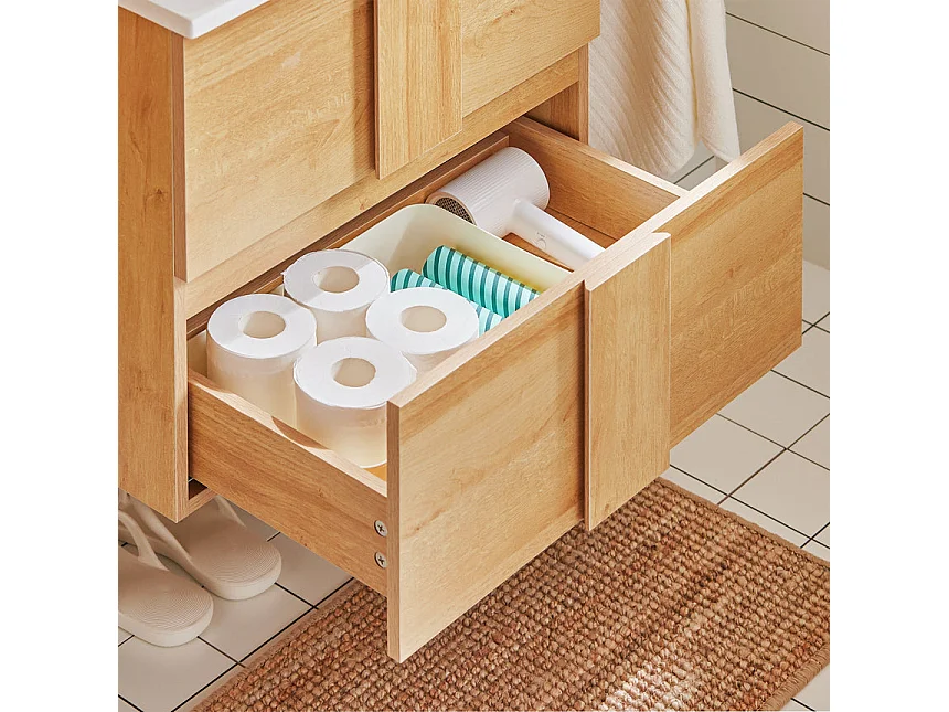 SoBuy BZR172-N Meuble sous Lavabo avec Deux tiroirs Meuble de Rangement pour Salle de Bain Meuble avec lavabo en céramique