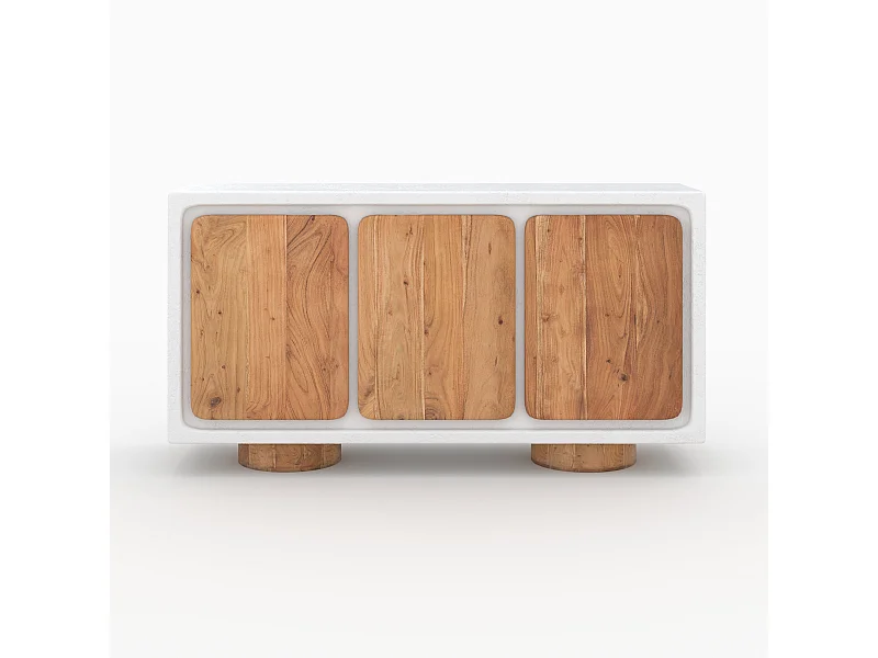 Buffet en béton blanc cassé et bois d'acacia - Eden