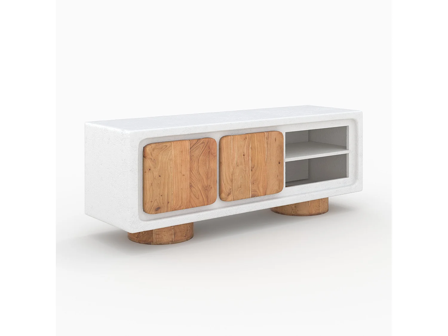 Meuble TV en béton blanc cassé et bois d'acacia 150 cm - Eden