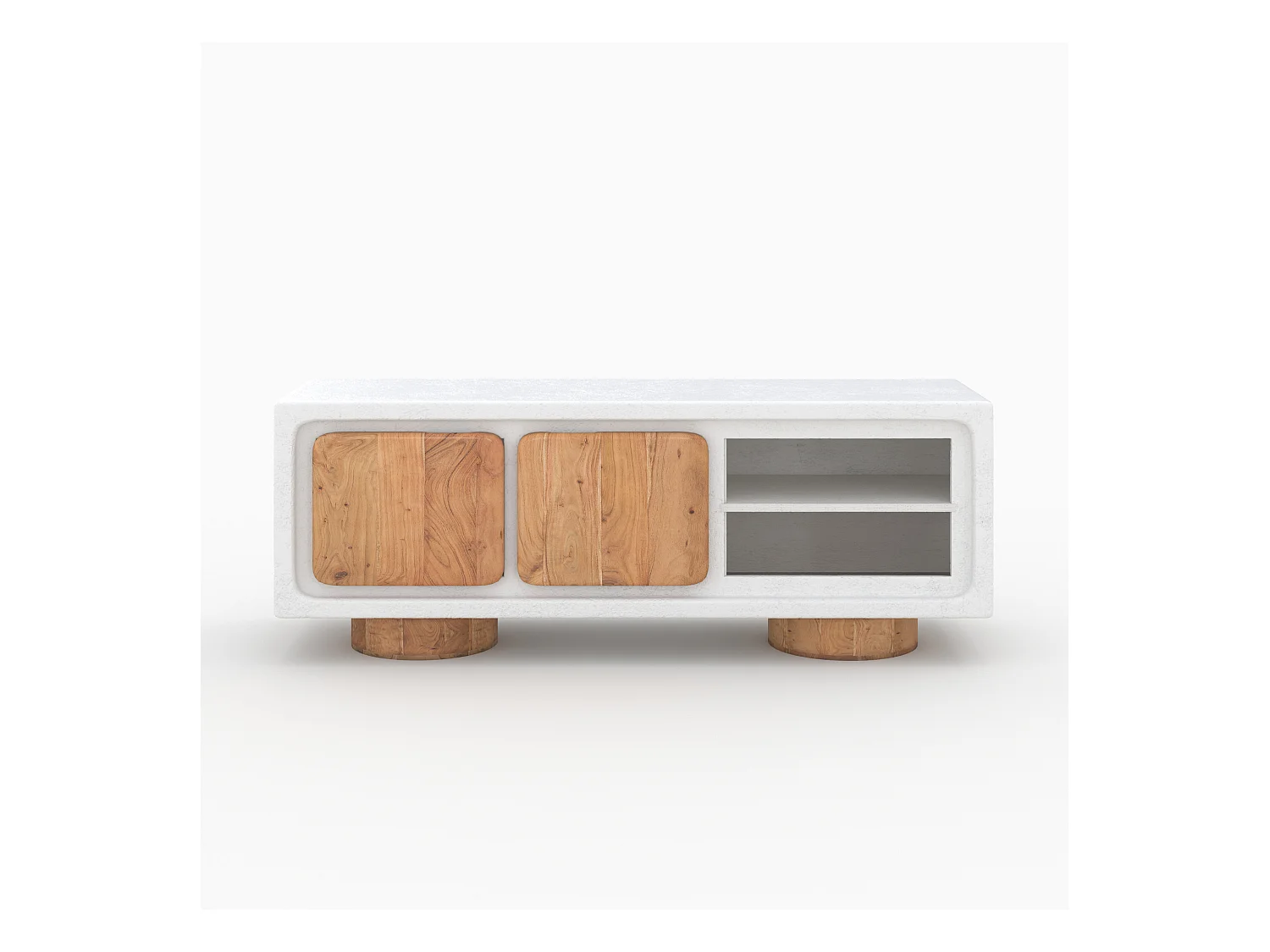 Meuble TV en béton blanc cassé et bois d'acacia 150 cm - Eden