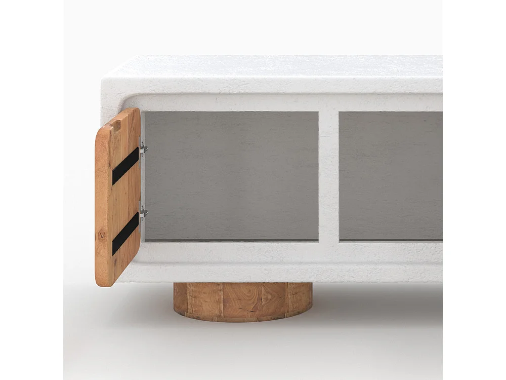 Meuble TV en béton blanc cassé et bois d'acacia 150 cm - Eden