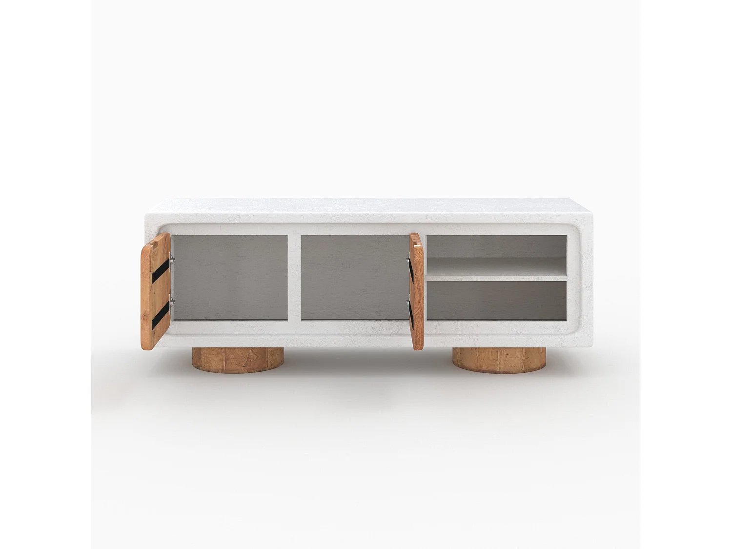 Meuble TV en béton blanc cassé et bois d'acacia 150 cm - Eden