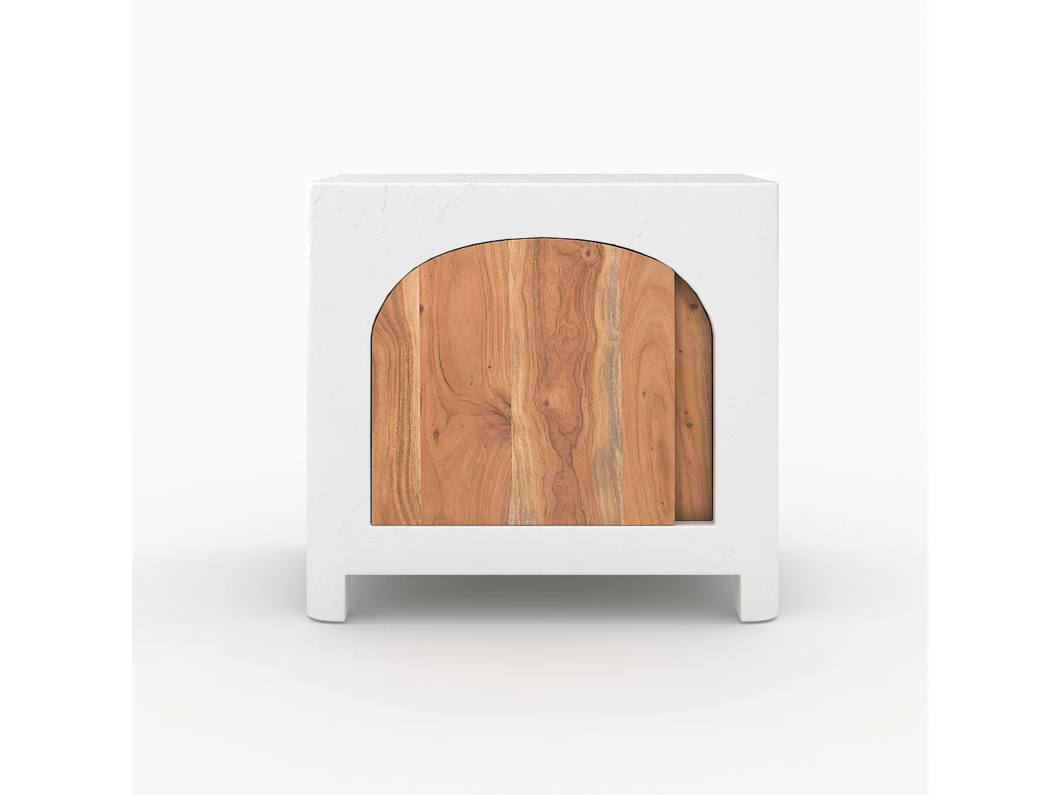 Comodino in calcestruzzo bianco sporco e legno di acacia - Fira