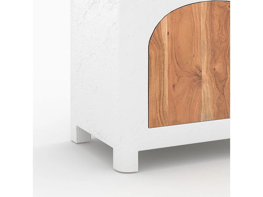 Comodino in gesso bianco sporco e legno di acacia - Fira
