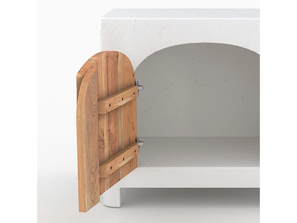 Comodino in gesso bianco sporco e legno di acacia - Fira