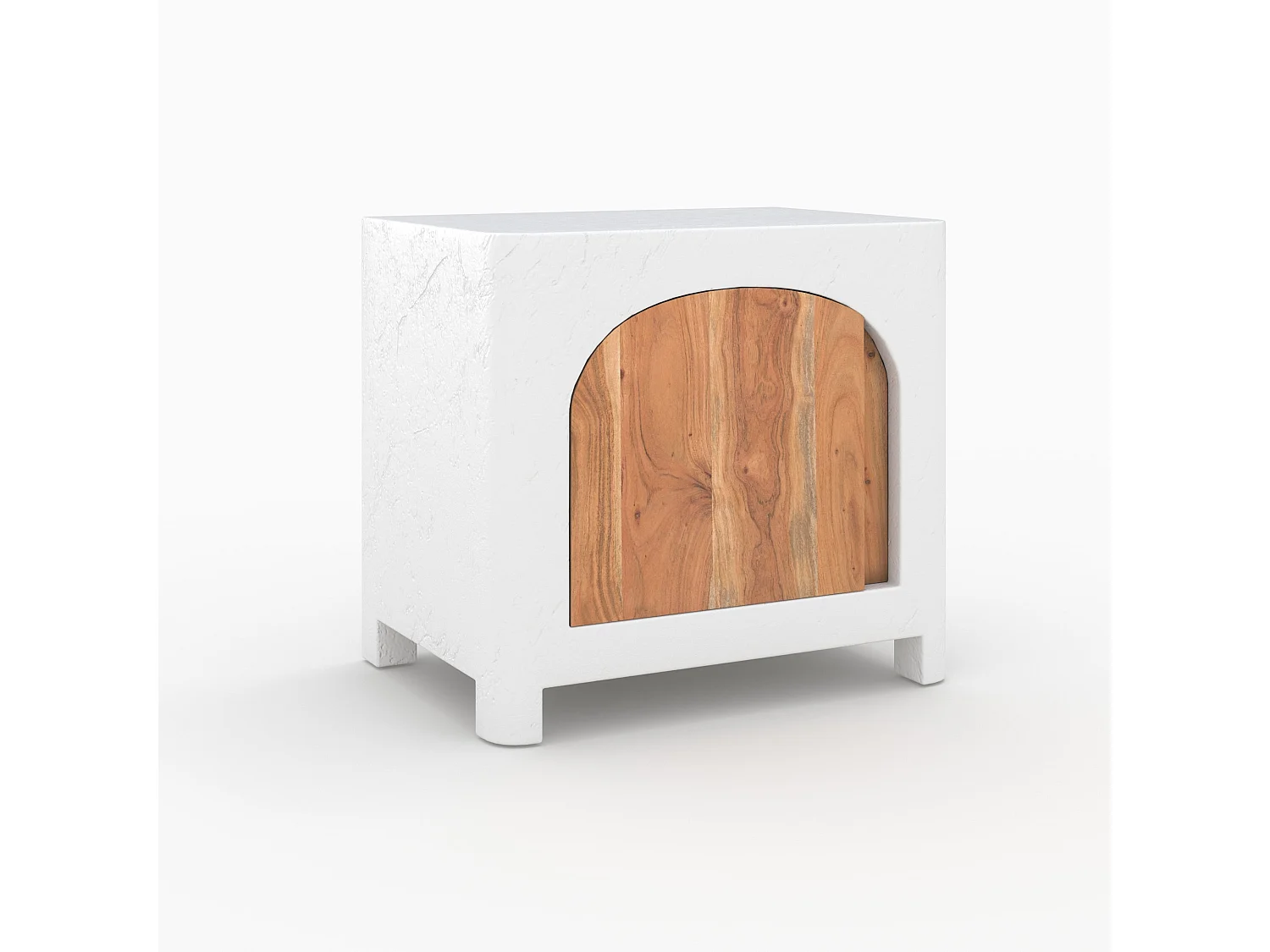 Comodino in gesso bianco sporco e legno di acacia - Fira
