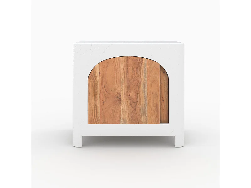 Comodino in calcestruzzo bianco sporco e legno di acacia - Fira