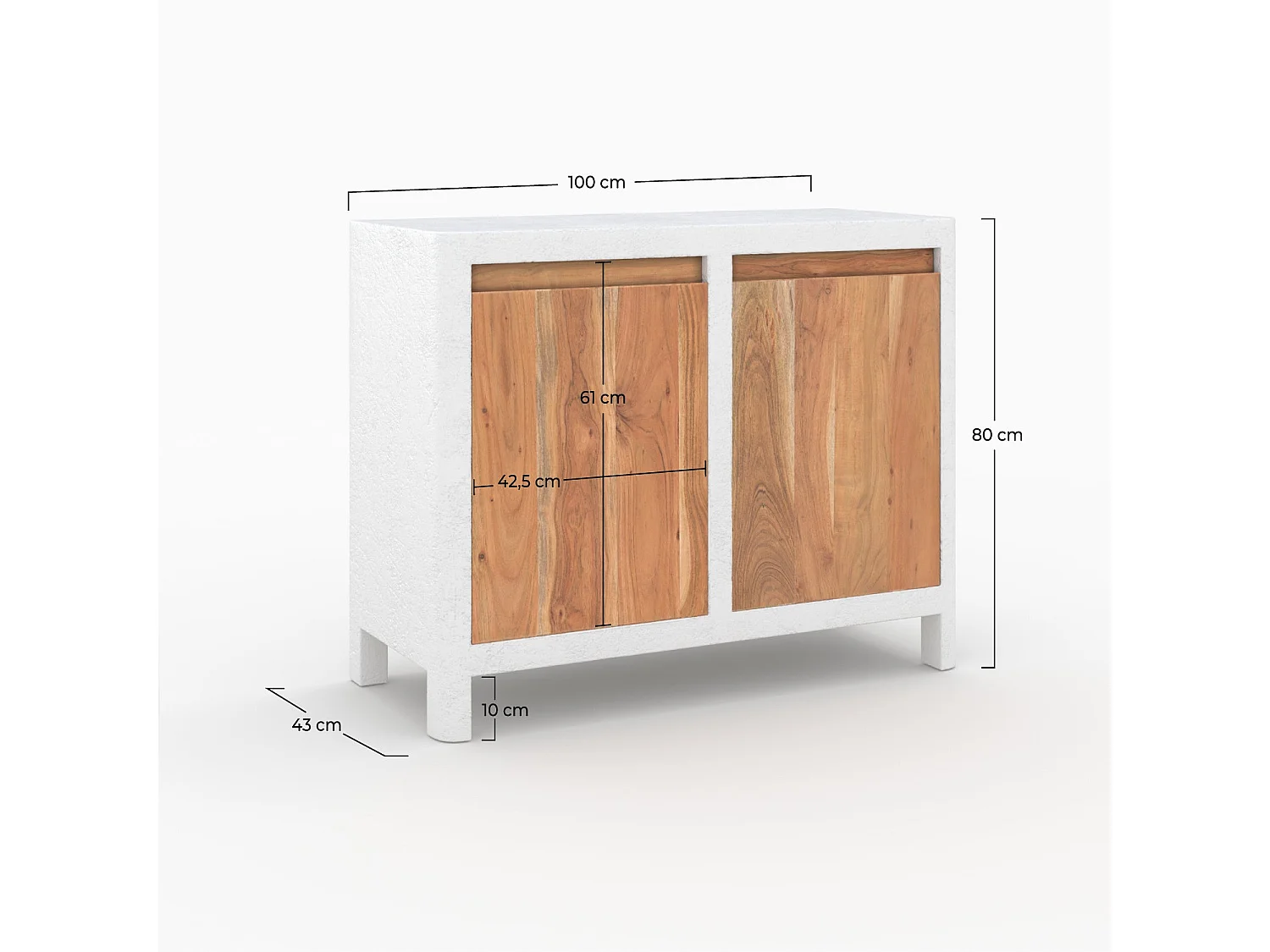 Piccolo buffet in calcestruzzo bianco sporco e legno di acacia - Tierra