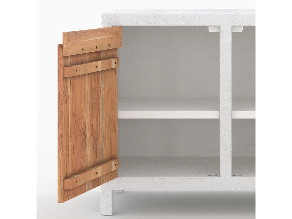 Piccolo buffet in calcestruzzo bianco sporco e legno di acacia - Tierra