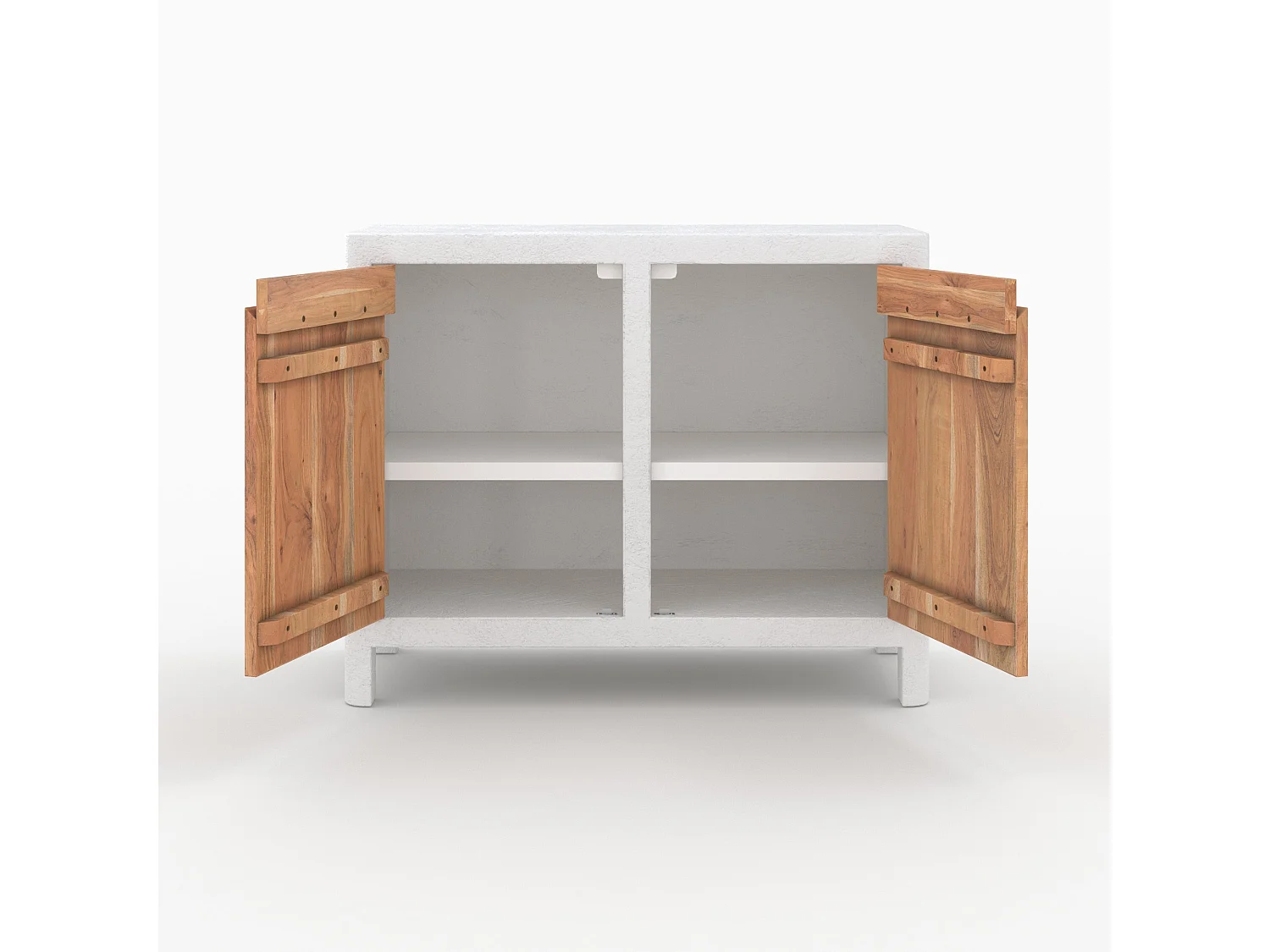 Piccolo buffet in calcestruzzo bianco sporco e legno di acacia - Tierra