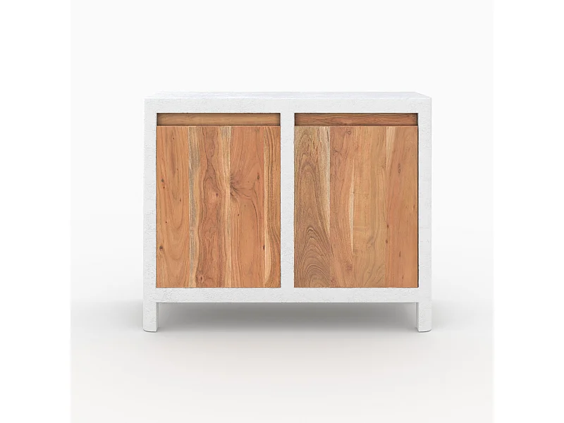 Piccolo buffet in calcestruzzo bianco sporco e legno di acacia - Tierra