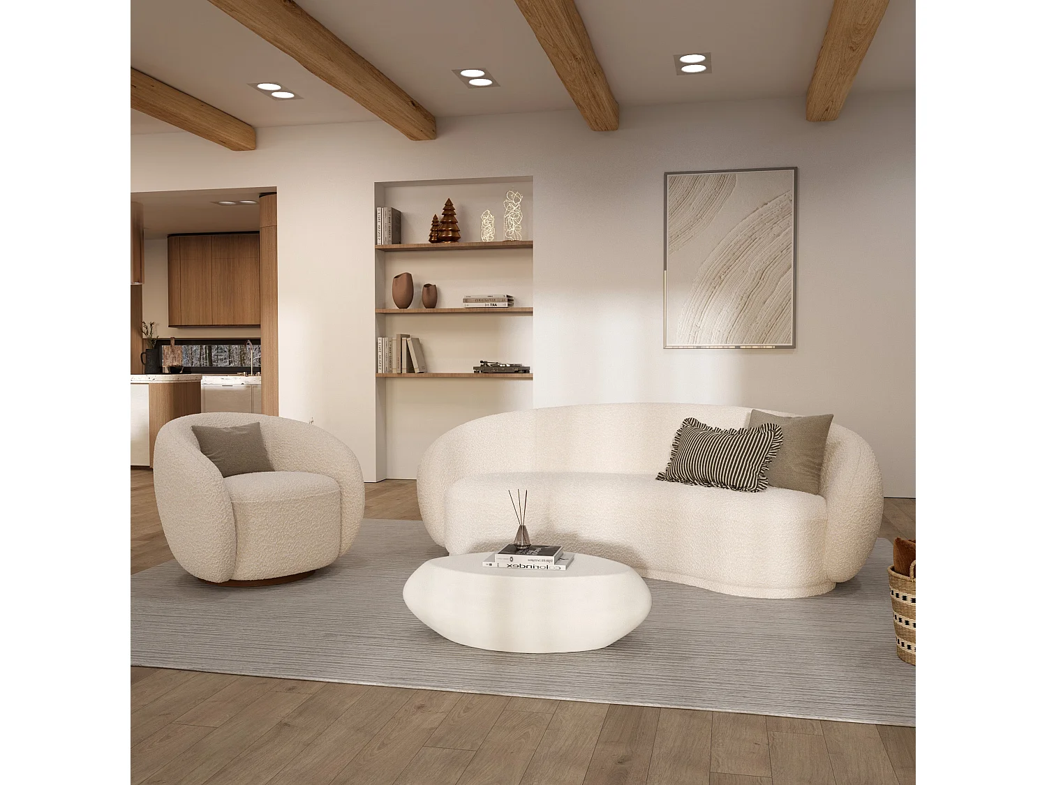 Table basse ovale en béton blanc 105 cm - Maui