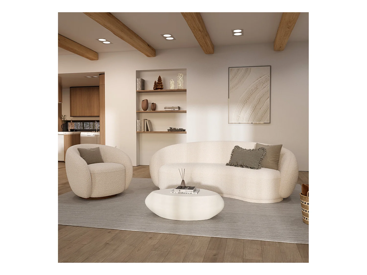 Table basse ovale en béton blanc 105 cm - Maui